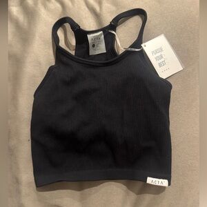 Black Ribbed Tank Top with Built in Bra by ACTA